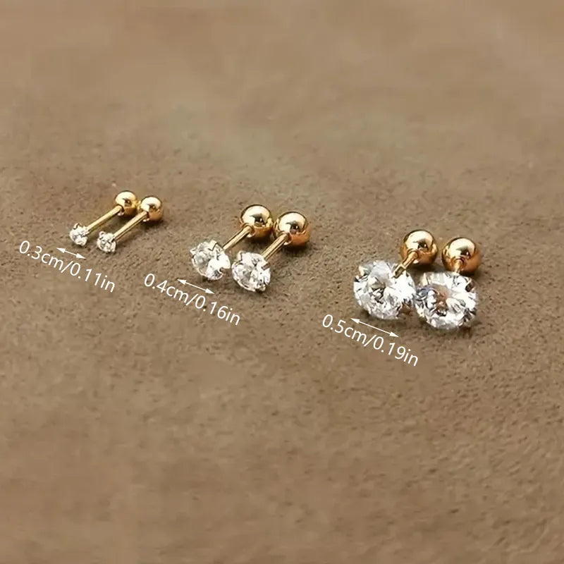 Set of 3 Stud Earrings – 18K Gold Plated