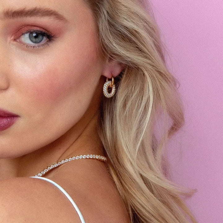 Dainty Crystal Pave Hoops - 18K Gold Plated