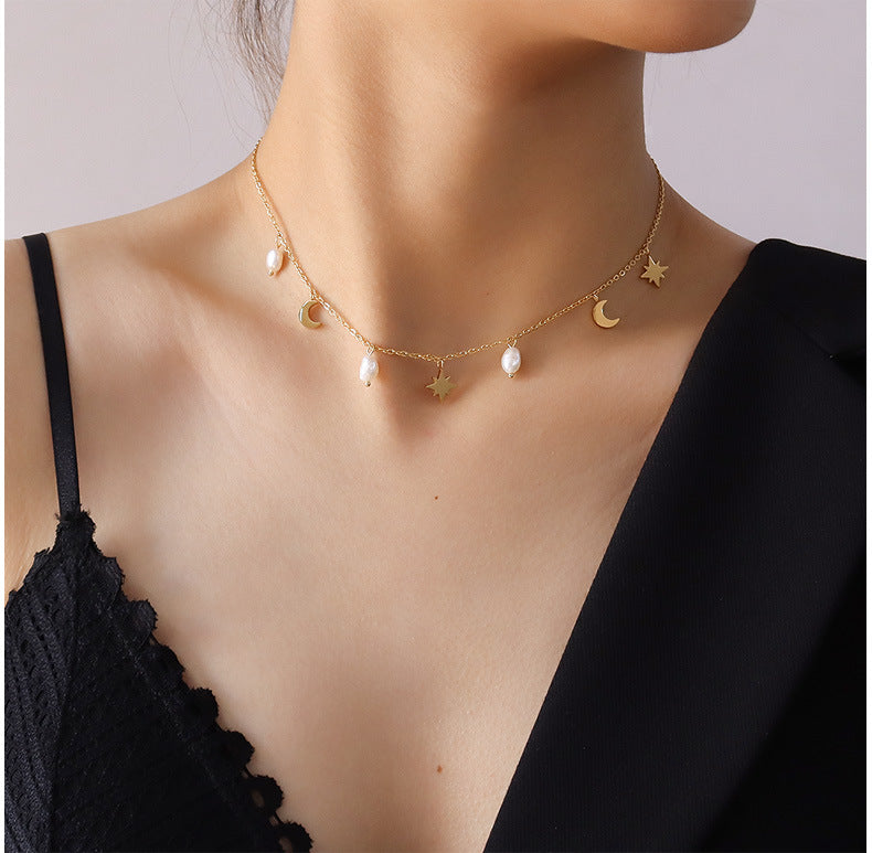 Starry Nights with Pearl Necklace – 18K Gold Plated