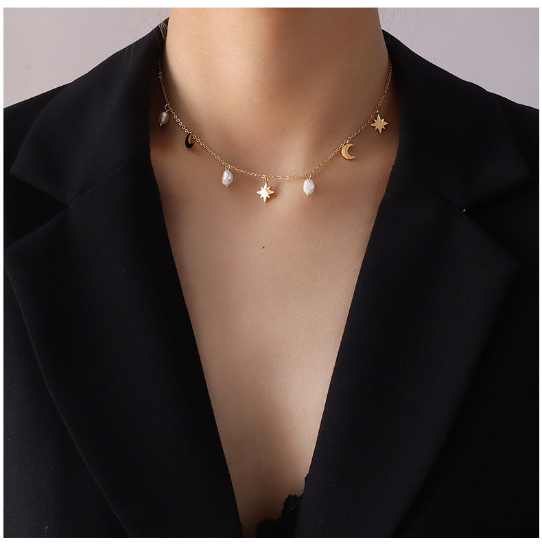 Starry Nights with Pearl Necklace – 18K Gold Plated