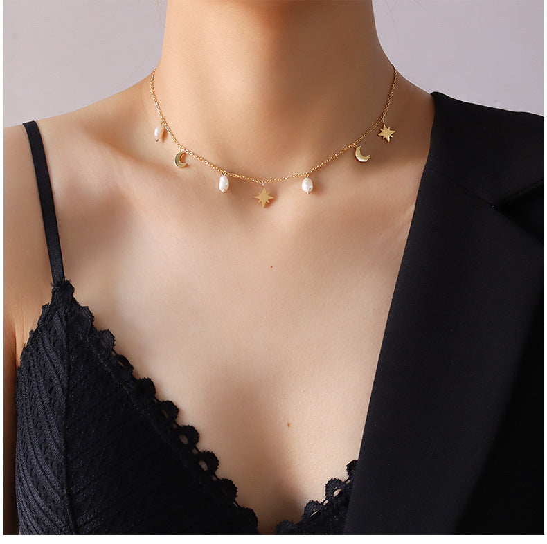 Starry Nights with Pearl Necklace – 18K Gold Plated