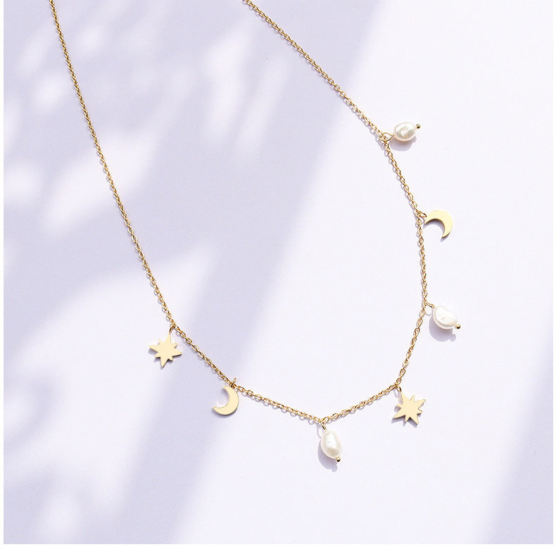 Starry Nights with Pearl Necklace – 18K Gold Plated