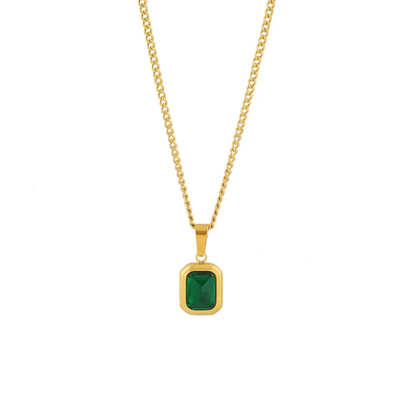 Classic Emerald Pendant Necklace – 18K GOLD PLATED