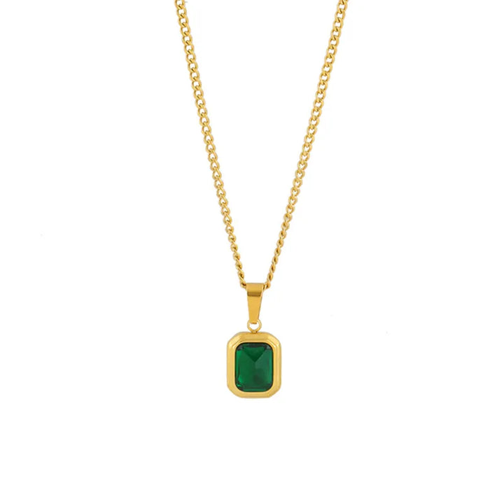 Classic Emerald Pendant Necklace – 18K GOLD PLATED
