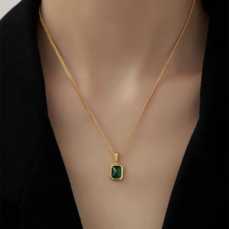Classic Emerald Pendant Necklace – 18K GOLD PLATED
