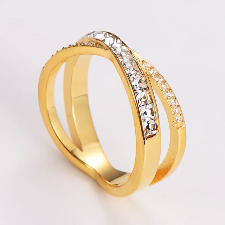 Twin Row Zircon Ring – 18K Gold Plated