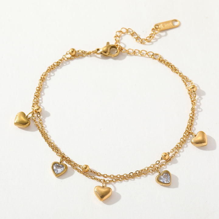 Romantic Heart Charm Bracelet – 18K Gold Plated