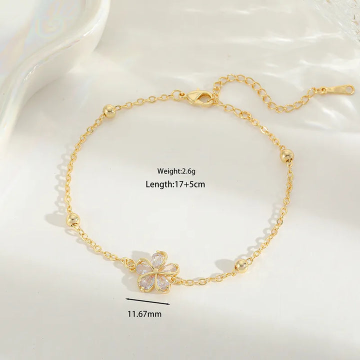 Floral Pink Stone Bracelet – 18K Gold Plated