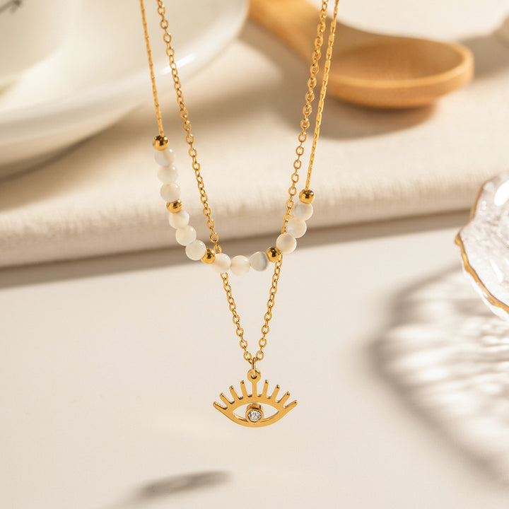 Evil Eye & Bead Layered Necklace – 18K Gold Plated