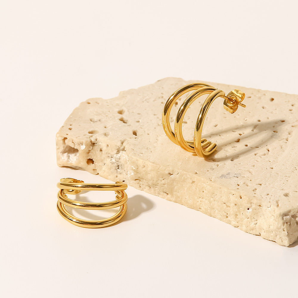 Triple Circle Hoop Earrings - 18K GOLD PLATED