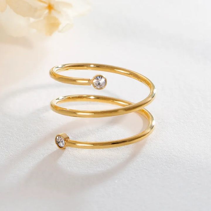 Diamond Studded Spiral Ring – 18k Gold Plated