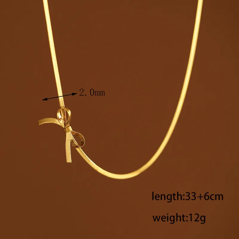 Simple Bow Knot Necklace with Snake Chain – 18K Gold Plated