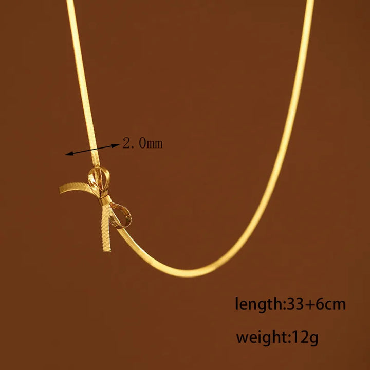 Simple Bow Knot Necklace with Snake Chain – 18K Gold Plated