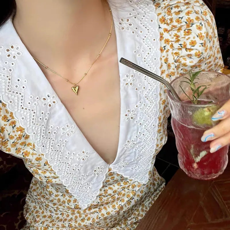 IG Style Heart Necklace with Beaded Chain – 18K Gold Plated