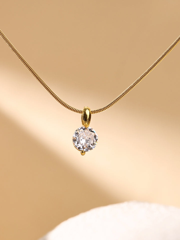 Elegant Single Solitaire Pendant Necklace – 18K GOLD PLATED