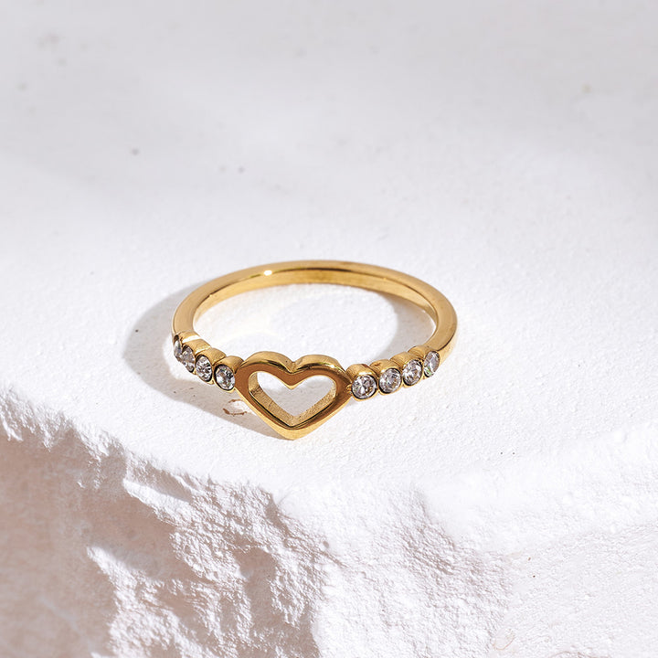 Dainty Open Heart Ring with Crystals - 18K GOLD PLATED