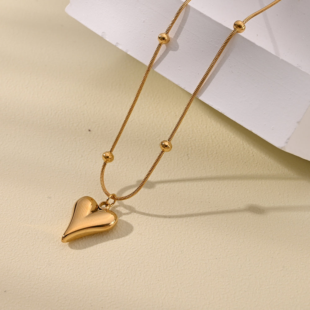 IG Style Heart Necklace with Beaded Chain – 18K Gold Plated